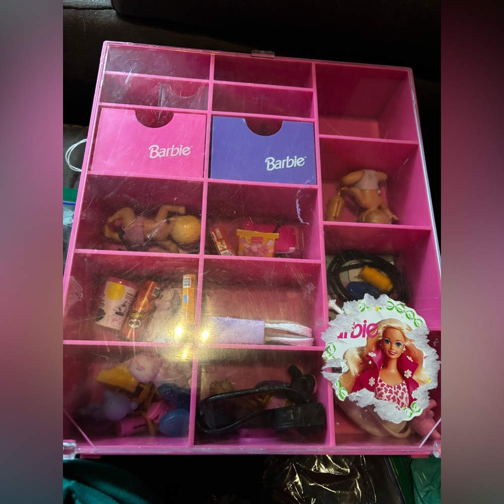 1993 Barbie Pink Storage Organizer + accessories—shoes, babies, food, purses,pet